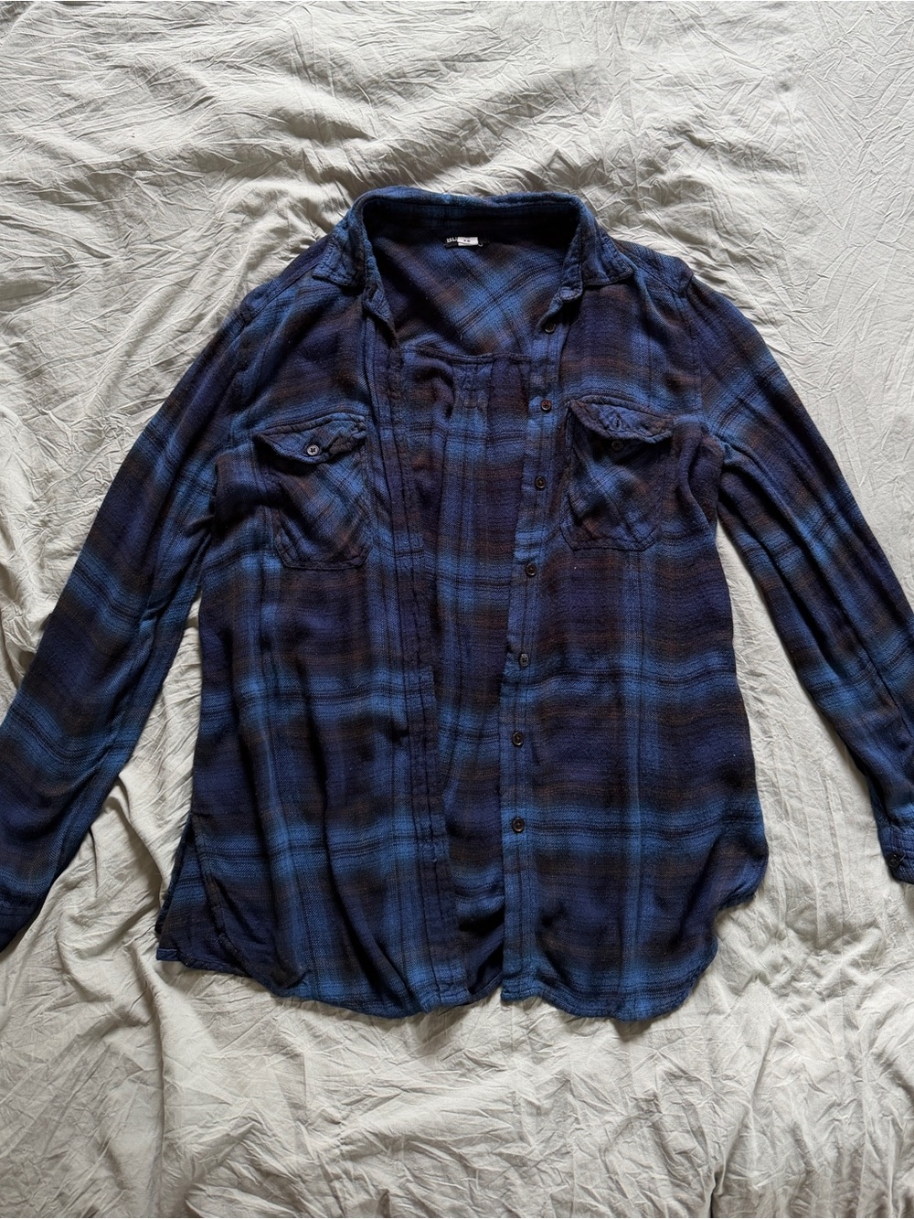 Deep Blue & Chocolate Brown Urban Outfitters Plaid Button-Down Flannel